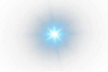 Bright lens flare. Blue glow effect. Starry flares with shimmering highlights. Bright blue light effect. © Alesya