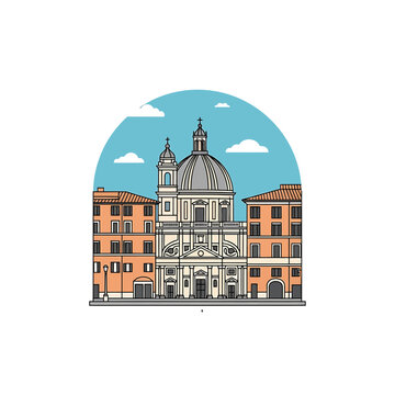 Rome Italy Piazza Navona Sant Agnese in Agone Church Illustration