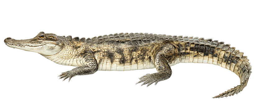 A side profile of a reptile with a long snout, rough scales, and short limbs, isolated