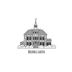 Naklejka premium Breidings Garten Historical Villa Line Art Vector Illustration