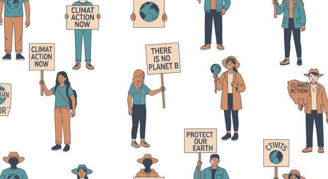 Diverse People Protesting for Climate Action and Earth Protection