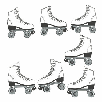 Set of Retro Quad Roller Skates Vector Illustration