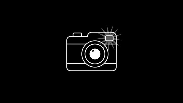 Mediterranean blue camera animation with popping instant photos hearts and sun minimal line style alpha channel photography concept travel memory social media flat design loop