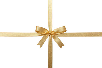Fototapeta premium Gold ribbon bow wrapping gift, celebrating luxury holidays, decoration, packaging, birthday presents, anniversary surprise