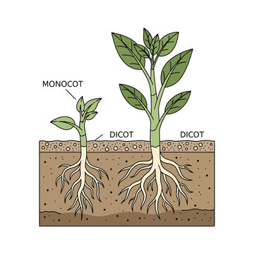 Botanical Comparison of Monocot and Dicot Plant Anatomy Vector