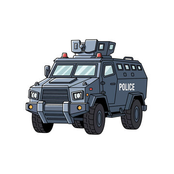 Cartoon Armored Police Swat Vehicle Vector Illustration