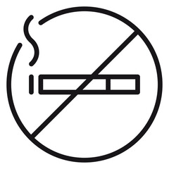 No smoking sign vector icon, black minimalist silhouette of a cigarette with smoke inside a prohibition circle with a diagonal slash, symbol for smoke-free zones, health and safety regulations. © AlSadiMd