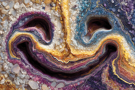 Abstract face formed from swirling mineral textures, AI generated art