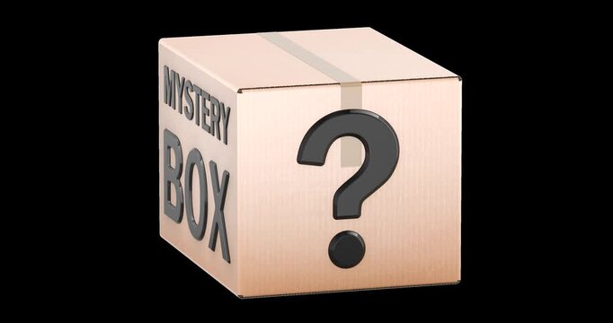 Mystery box, surprise box rotation animation seamlessly loopable. 3D rendering isolated on transparent background
