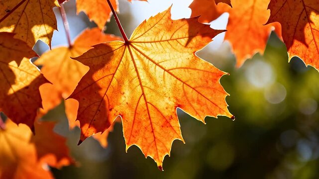 Closeup of autumn maple leaves