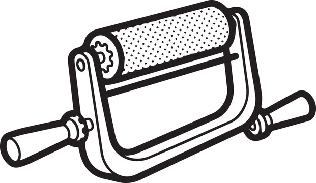 Hand-Operated Lithography Transfer Roller Vector Icon: Classic Printmaking Tool for Artists, Designers & Print Studios &ndash; Perfect for Typography, Bookbinding, Letterpress, Art Education