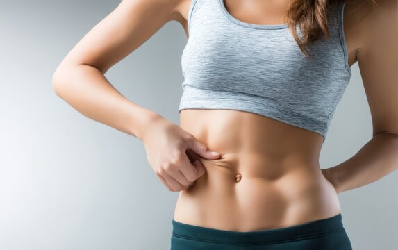 Woman Adjusts Waistband to Reveal Natural Stomach Area