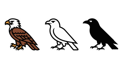 Obraz premium Set of three eagle and raven bird illustrations in brown and black colors for mascot or logo design use