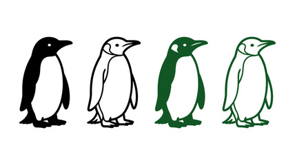 Obraz premium Four penguin icons in different styles including black and white and color