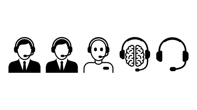 Professional customer service and technical support icons featuring operators and artificial intelligence