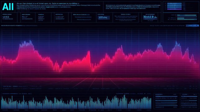 Futuristic digital interface displays fluctuating performance metrics across a glowing waveform graph