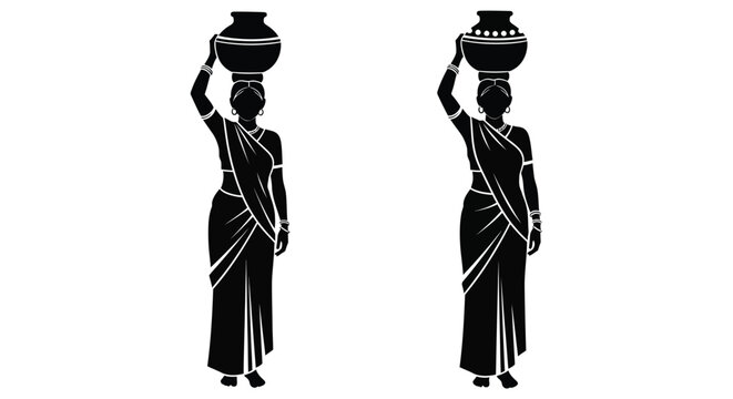Two women balancing pots on their heads a cultural silhouette