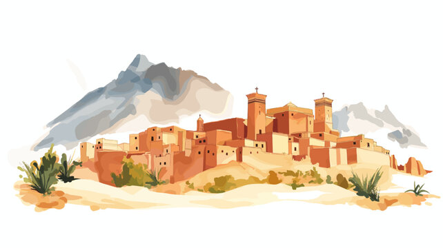 Mount Sinai and St. Catherine?s Monastery. Mount Sinai and St. Catherine?s Monastery hand drawn watercolor illustration on white background