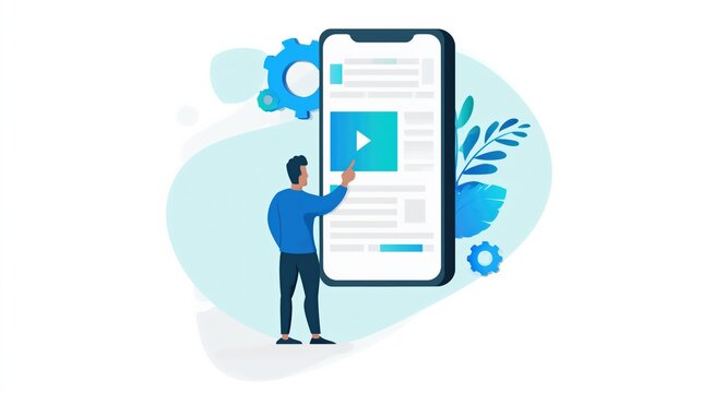 Man Interacting with a Mobile Phone Application Interface