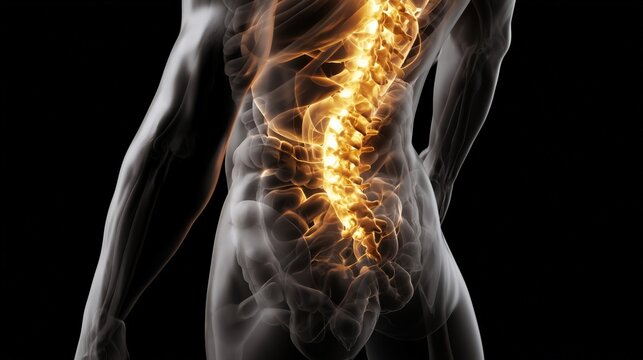 Human Spine Pain with Glowing Sciatic Nerve in Medical Illustration