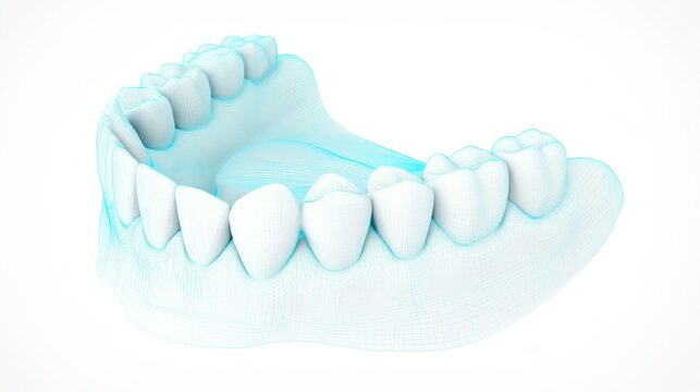 Human Jaw Bone with Teeth, Side View, on White Background