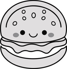 Obraz premium Cute Burger Cartoon Black Line Art Vector Sticker on White Background 3