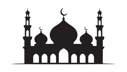 Black mosque silhouette with domes and minarets © Mahfujur Riyad