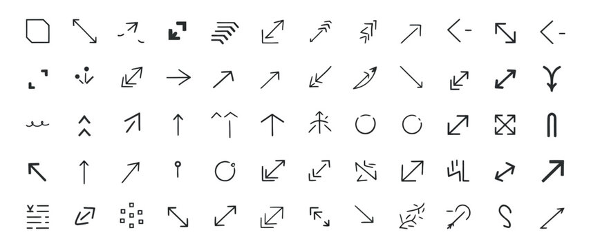 Comprehensive set of hand drawn arrow icons for website interface and navigation elements