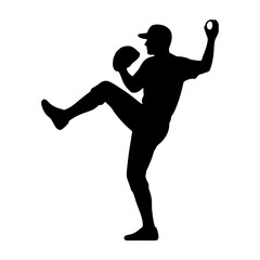 Fototapeta premium Baseball pitcher silhouette, professional athlete throwing ball, sports vector icon