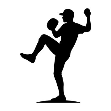 Baseball pitcher silhouette, professional athlete throwing ball, sports vector icon