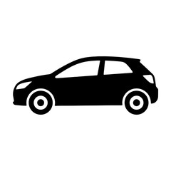 Obraz premium Hatchback car silhouette, black compact vehicle icon, modern city car vector illustration