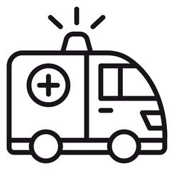Minimalist ambulance vector icon illustration. Clean black line art symbol of an emergency medical transport vehicle with flashing siren and cross, ideal for healthcare and first aid graphics. © MohimaAfriz