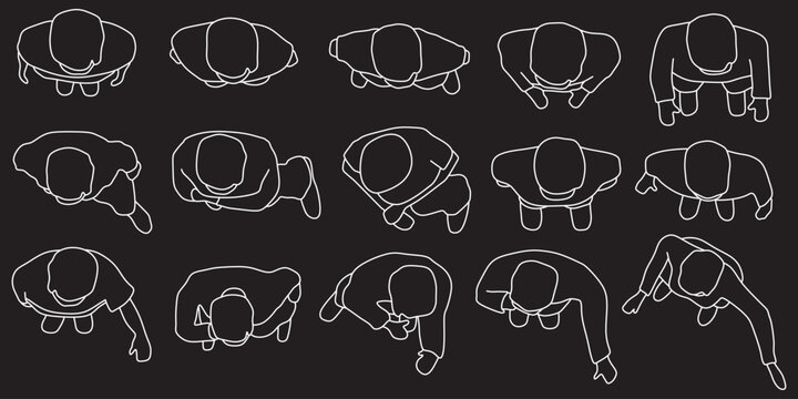 Standing male, top view, architectural element, blueprint, people, boy, men, plan, editable stroke, vector, illustration