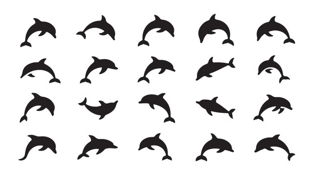 Black silhouette of jumping dolphins arranged in grid