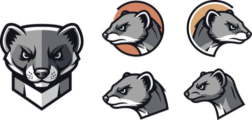 Badger mascot logo vector set with aggressive animal head icons esport team emblem illustration collection design © MstLaky