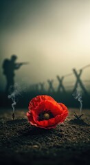 Obraz premium Poppy blossom, symbolizing past soldier remembrance, honoring lost human lives, global military conflict, second world war reconciliation, historical sacrifice, veteran tribute.