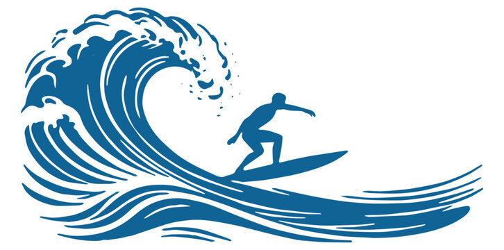 Illustration silhouette vector of surfing in the waves