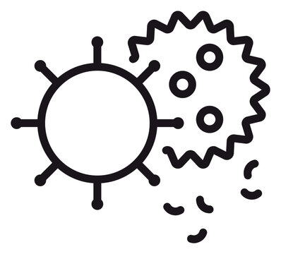 Black Line Art Vector Icon Illustration of Pathogenic Viruses and Bacteria Microbes Representing Infection, Disease, and Microbiology Science in a Minimalist Scalable Graphic Design.