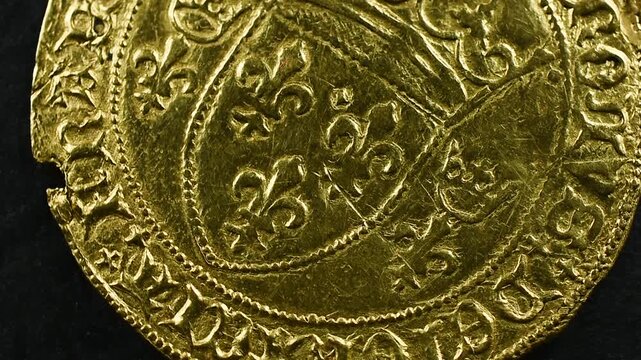 Medieval French Gold Coin Close Up