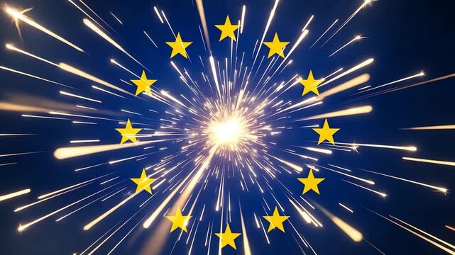 European union flag with dynamic light explosion effect