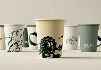 Assorted Coffee Cups Collection for Cafe Branding Mockup