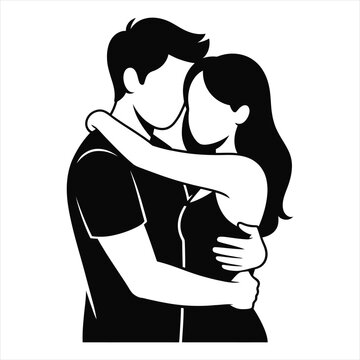 Romantic young couple hugging silhouette for valentines day or relationship concept