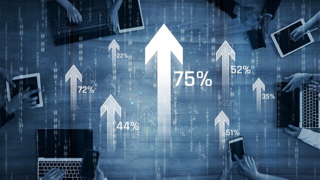 Digital Business Growth with Graphs and Data Analysis Illustrating Increasing Trends and Performance Metrics Achieving 75 Percent Success Rate for Corporate Strategy Sigmoid