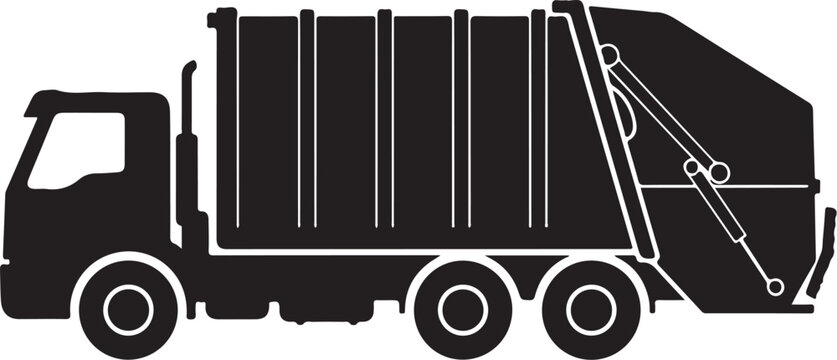 Black garbage truck, waste management vehicle, sanitation truck, dumpster lifter