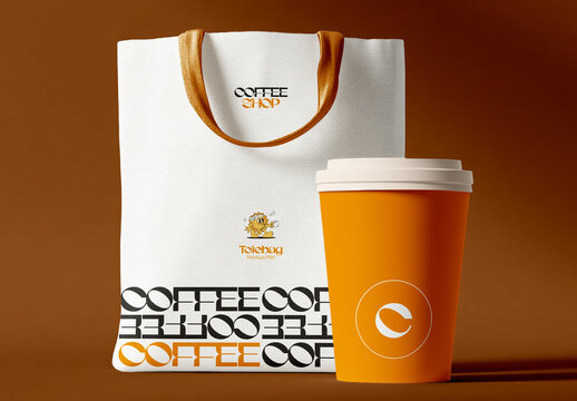 Tote Bag and Coffee Cup Branding Set Mockup