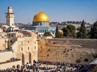 Obraz premium The western wall and dome of the rock in jerusalem