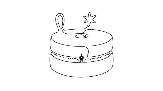 Quern Stone Continuous Line Drawing With Wheat Grain And Flour Star Minimal Monoline Vector Illustration