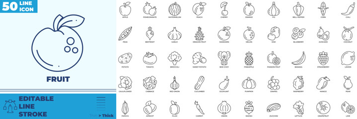Fruit Line Editable Icons set © Madani Pro