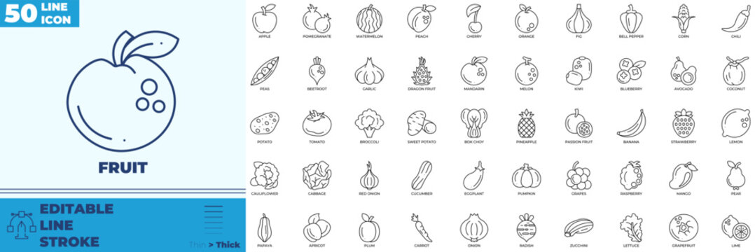 Fruit Line Editable Icons set
