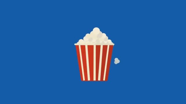 Popcorn bucket icon animation in flat design style on a solid blue background etc